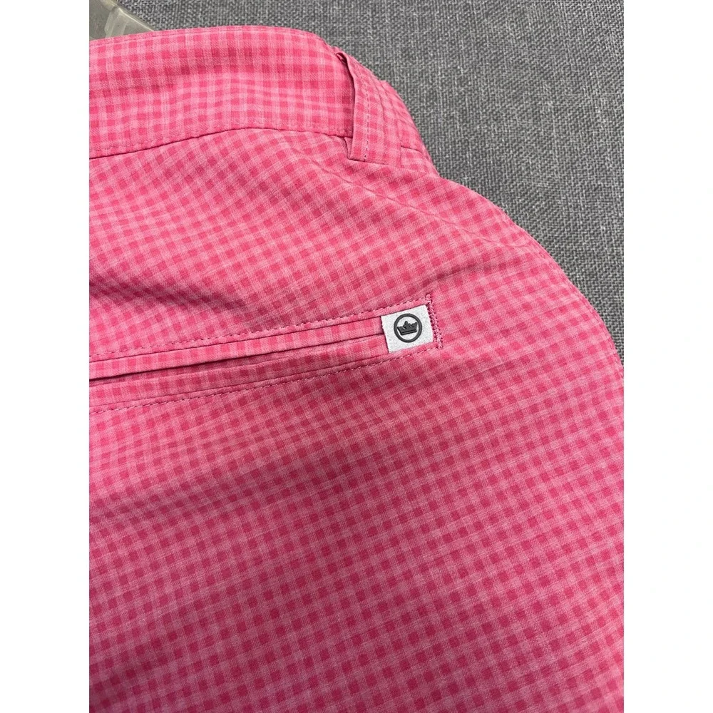 Peter Millar Mens Pink Gingham Performance Golf Shorts Size 32 Stretch Plaid